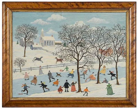 Albert Webster Davies, Skating Scene, oil on masonite