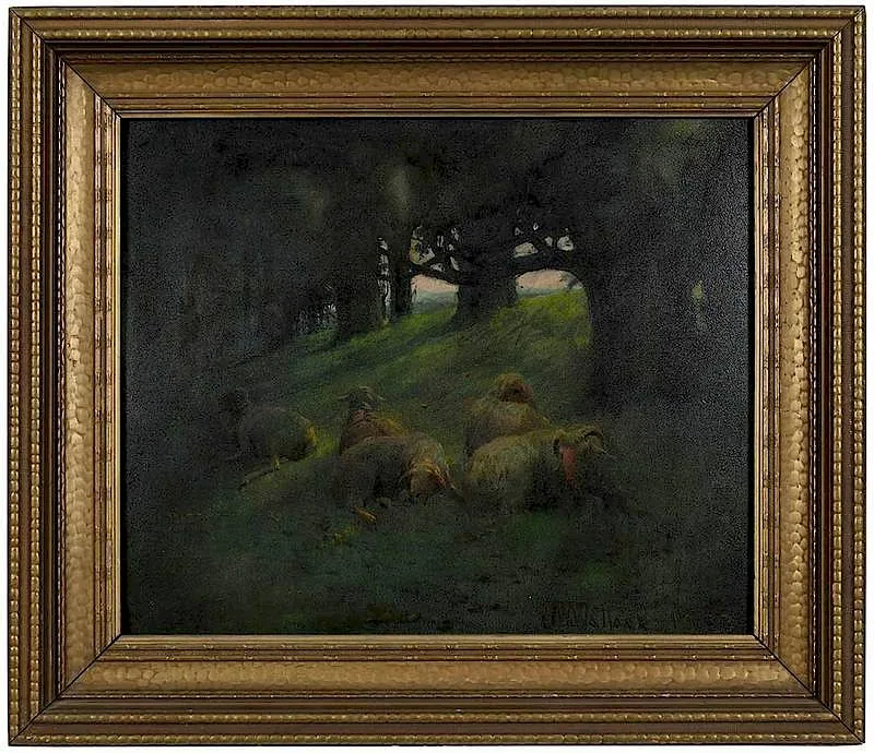 James Wallace, East Tennessee Landscape with Sheep, 1893, oil on academy board