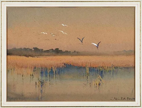 Alice Ravenel Huger Smith, Birds Over a Marsh, watercolor on paper