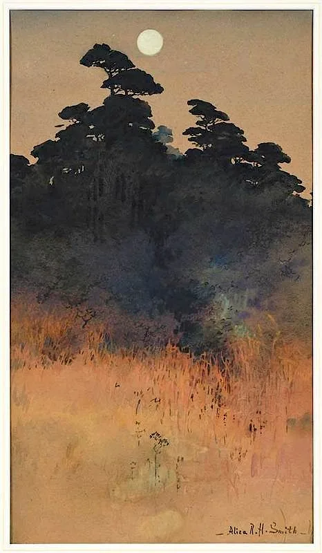 Alice Ravenel Huger Smith, Moonrise over the Marsh, watercolor on paper