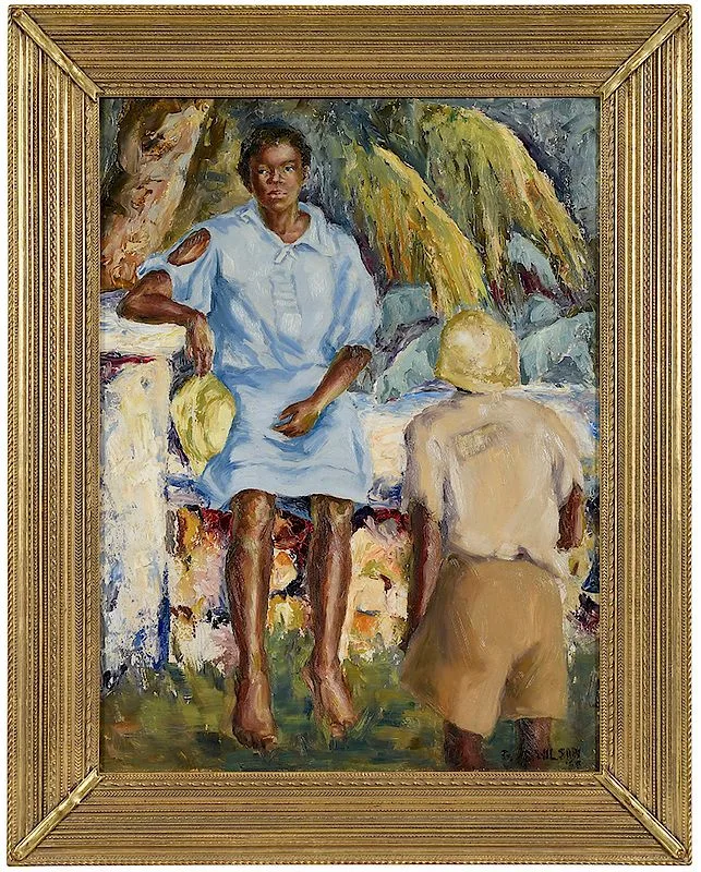 Waiting by Gladys Wilson, 1935, oil on paper board, sold May 2019