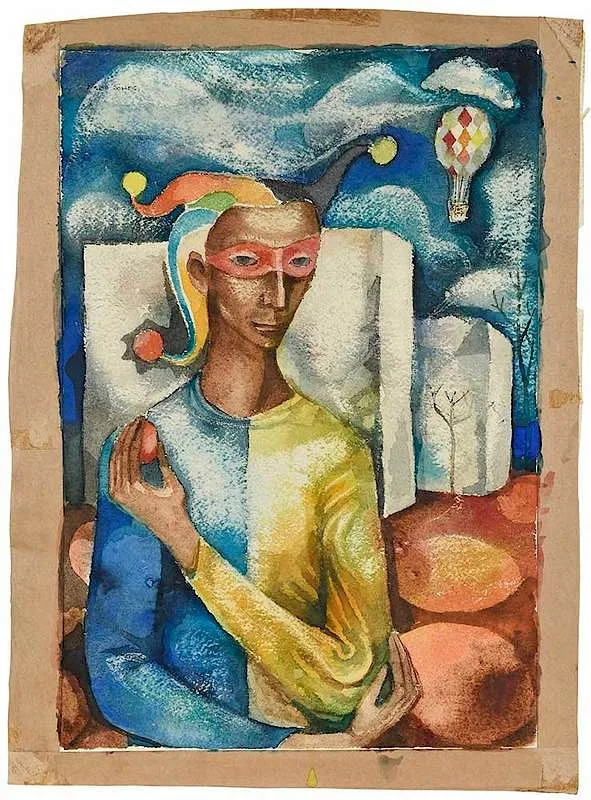 Frederick D. Jones, Harlequin, watercolor on paper