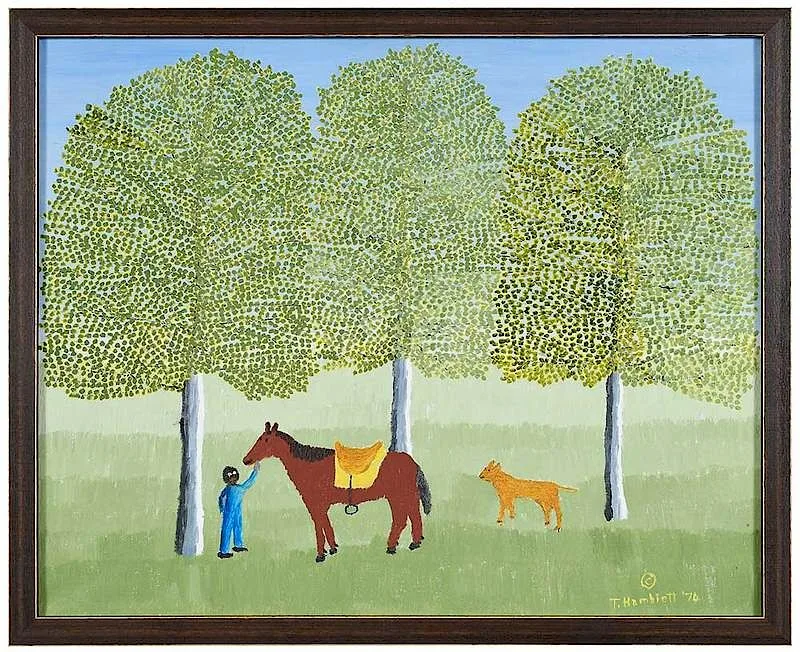 Horse Training by Theora Hamblett, 1974, oil on canvas, sold May 2019