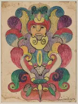 Minnie Evans, Untitled (Faces and Scrolls) 1945