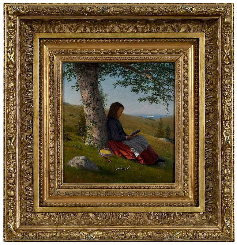 Young Girl Reading by a Tree by William Davis, c. 1875, oil on canvas, sold May 2019