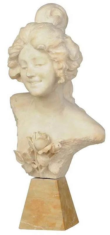 Cristoforo Vicari, Bust Of A Smiling Woman, ca. 1875-1900, alabaster with marble base