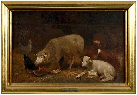 Nicholas Winfield Scott Leighton, In the Sheepfold, oil on canvas