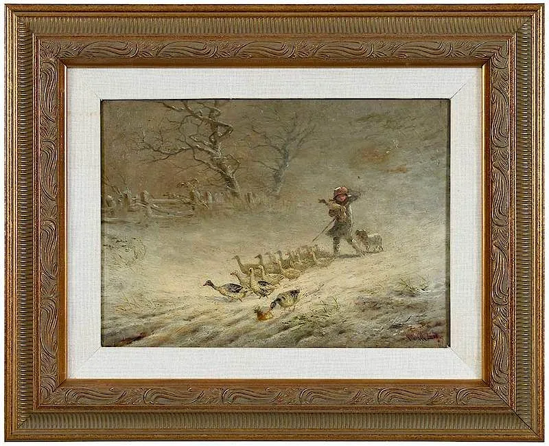 Robert Finlay McIntyre, Christmas Geese, oil on canvas