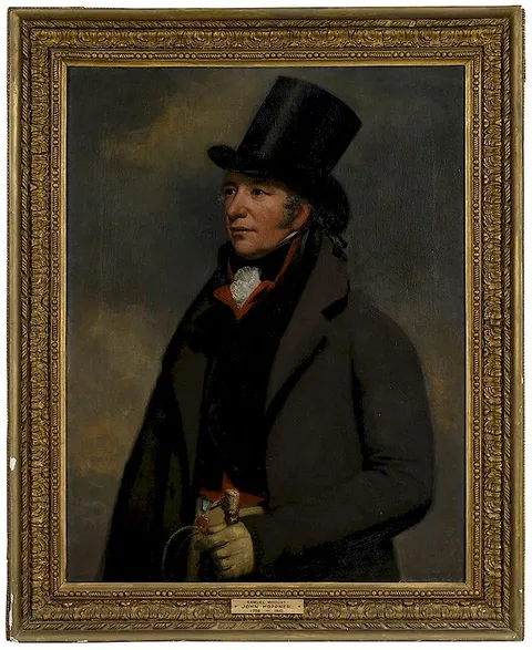 Sir John Hoppner, Portrait of a Gentleman in a Riding Habit and Holding a Crop, said to be Samuel Wright (1754-1839), oil on canvas