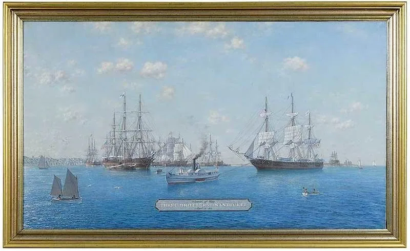 Oswald Longfield Brett, Arrival of Ship Three Brothers Nantucket, April 28, oil on canvas