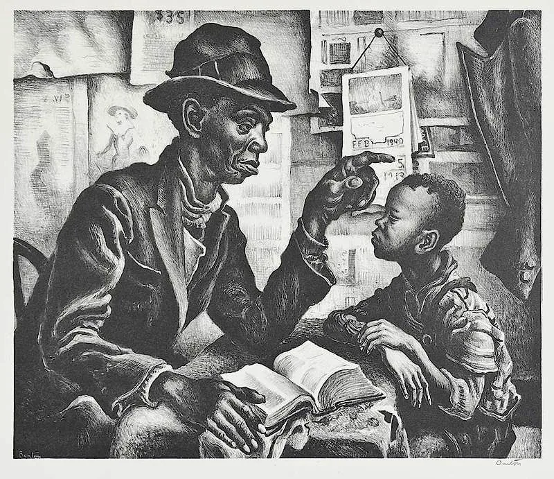 Instruction by Thomas Hart Benton, 1940, lithograph on paper, sold May 2019