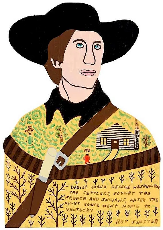 Roy Finster Cutout, Daniel Boone, mixed media on board