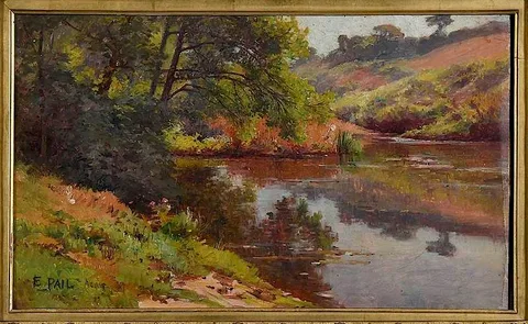 Édouard Pail, River Bank, oil on paper