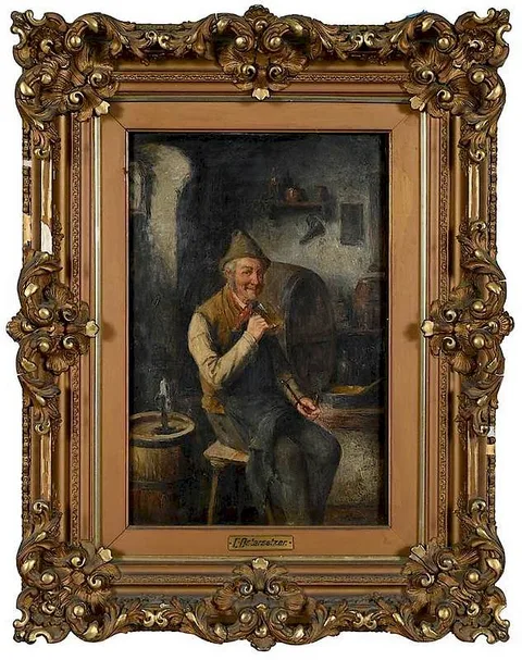 Tasting In the Barrel Room by Carl Ostersetzer, oil on panel, sold May 2019
