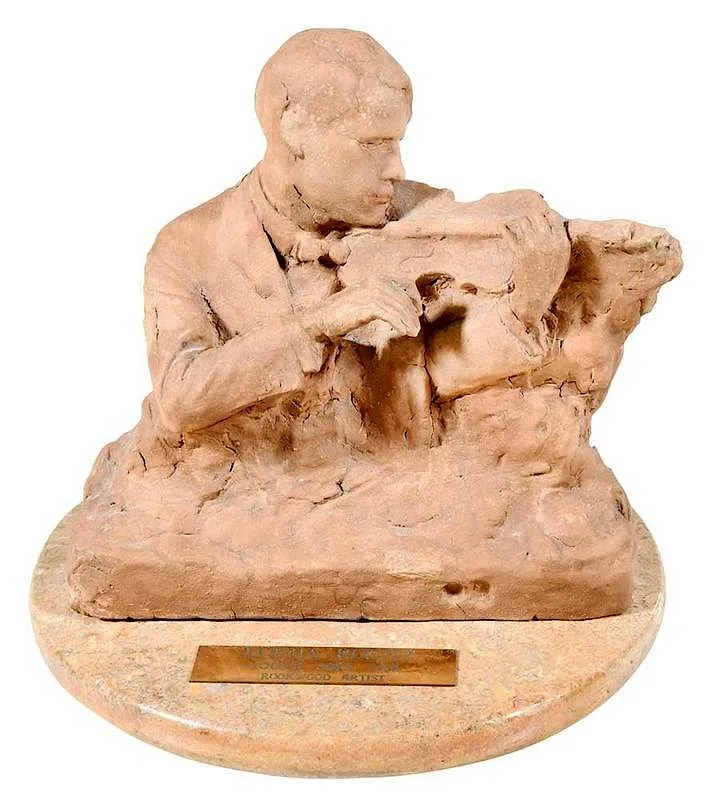 Portrait of Violinist Jascha Heifitz by Louise Abel, terracotta with marble base, sold May 2019