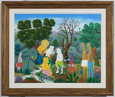 Animal Serenade by Philton Latortue, acrylic on canvas board, sold May 2019