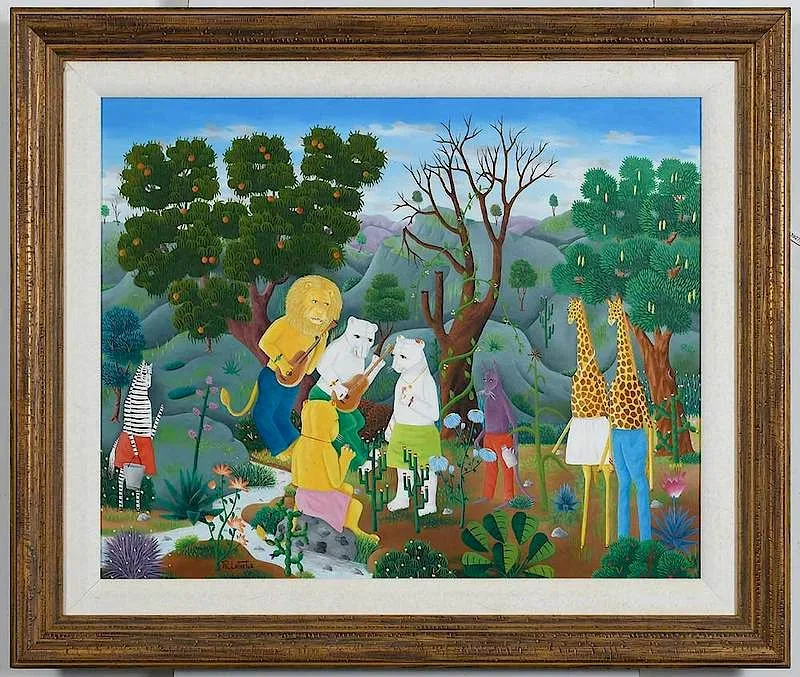 Philton Latortue, Animal Serenade, acrylic on canvas board