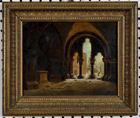 Carl Hasenpflug, Cloister in Winter, oil on canvas