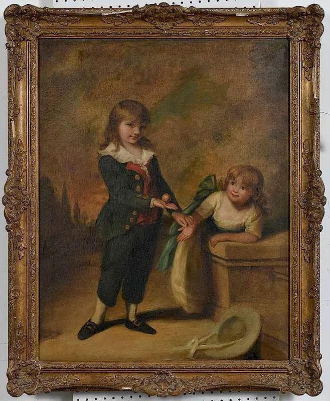 Two Children Playing with a Top by John Hoppner, oil on canvas, offered May 2019