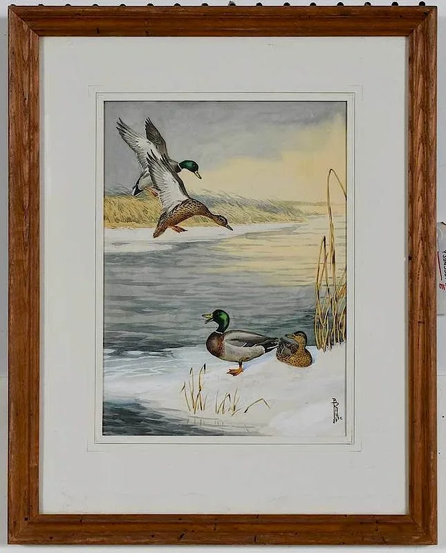Mallards Coming In by Boris Riab, watercolor on paper, sold May 2019