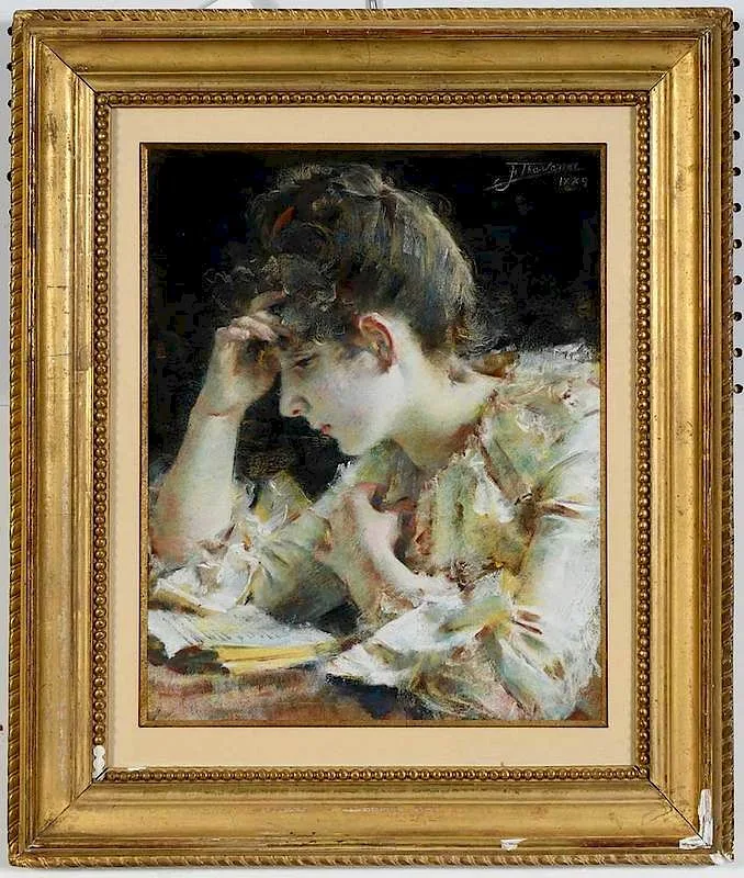 François Thévenot, Woman Reading, pastel on paper