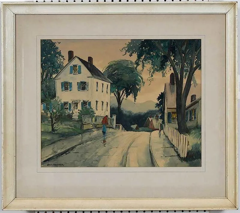 Dick Crocker, New England Village, watercolor on paper