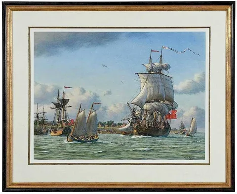 Mark Richard Myers, The Tobacco Ship Brilliant off Yorktown, 1990, watercolor