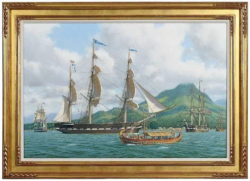 Mark Richard Myers, The Eclipse of Salem Arriving Off Anjer, April 25th, 1832, oil on canvas