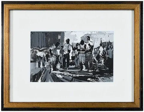 Timur Akhriev, Workers, 2008, gouache in grisaille