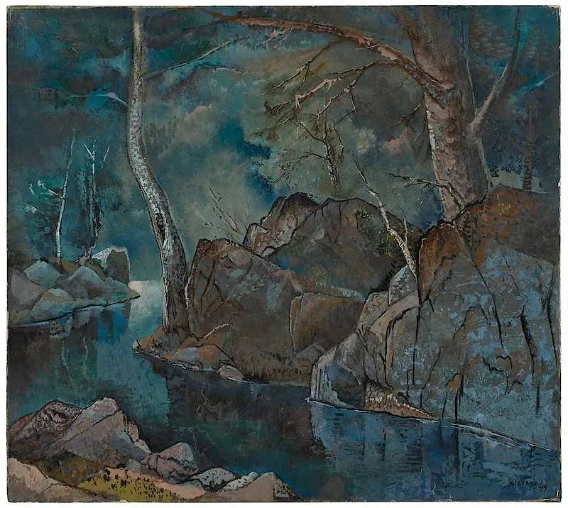 Forest Stream by Will Henry Stevens, oil on board, sold Mar 2019