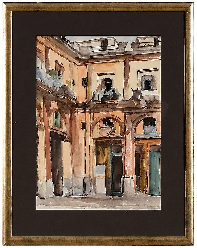 Arched Courtyard in Havana by Reginald Marsh, watercolor on paper, sold Mar 2019