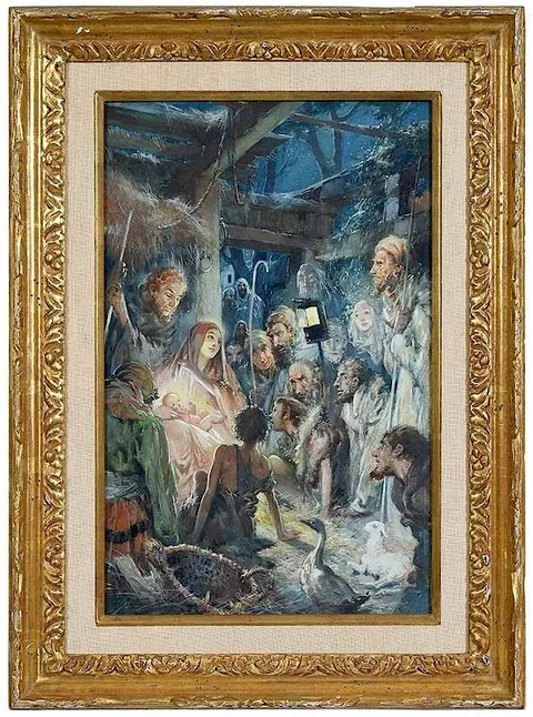 Everett Shinn, The Nativity, watercolor and gouache on Gimatco illustration board