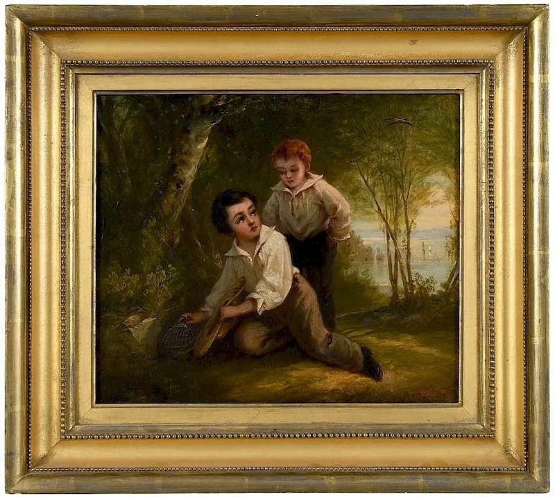 Louis Lang, The Bird Catchers, oil on canvas