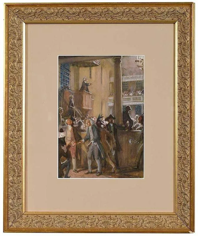 Charles Hauffbauer, Colonial Congress including Native Americans, watercolor on paper