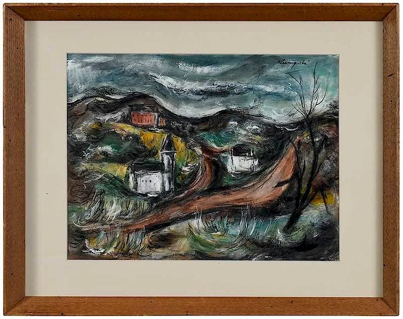 Landscape by Yasuo Kuniyoshi, tempera on paper board, sold Mar 2019