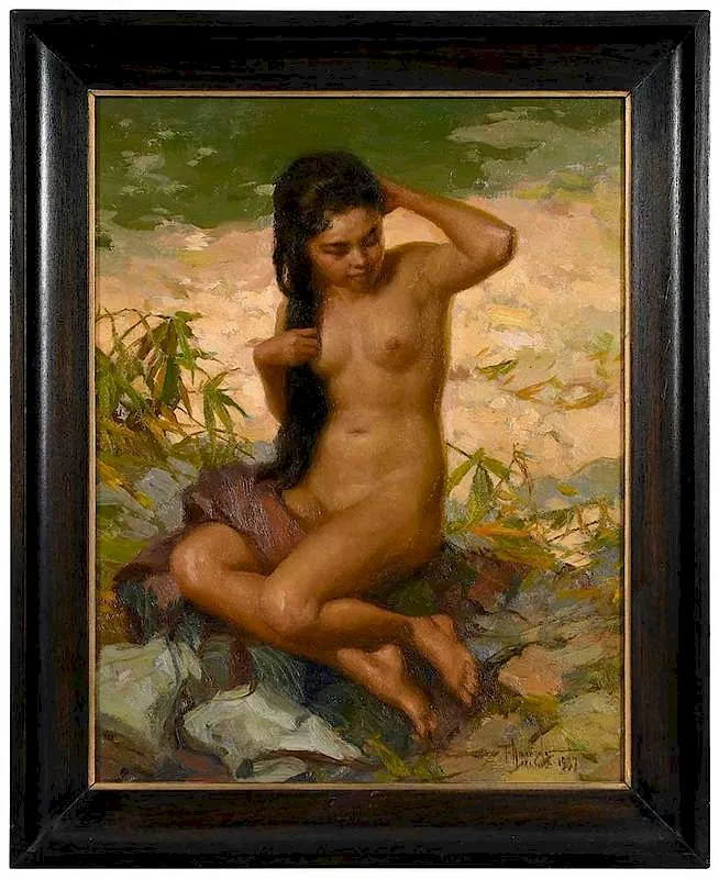 The Bather by Fernando Amorsolo, 1937, oil on canvasboard, sold Mar 2019