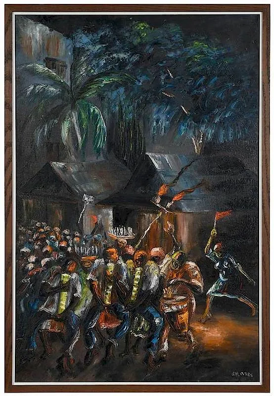 Charles Obas, Voodou Procession, oil on canvas