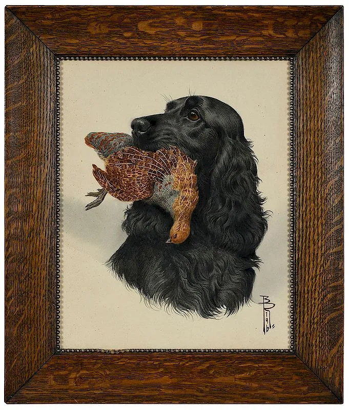 Setter with a Partridge by Boris Riab, watercolor on paper, sold Mar 2019