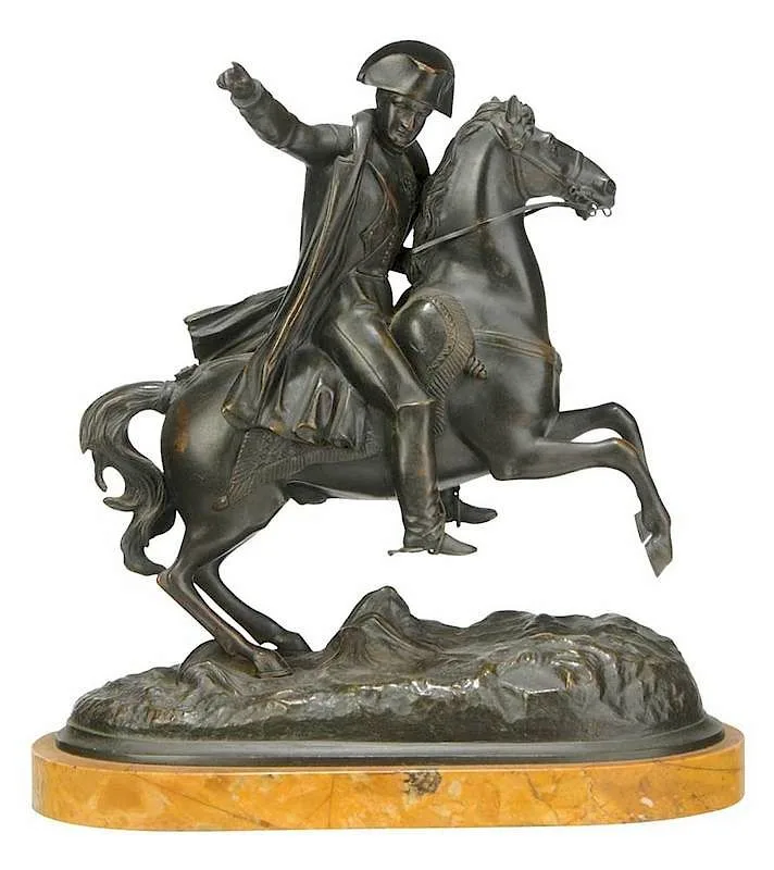 Prosper Louis Maxime Queste, Napoleon on Horseback, patinated bronze on Sienese marble base