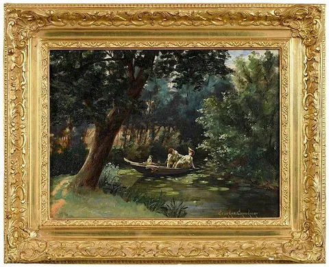 Georges Croegaert, Lovers in a Boat, oil on canvas