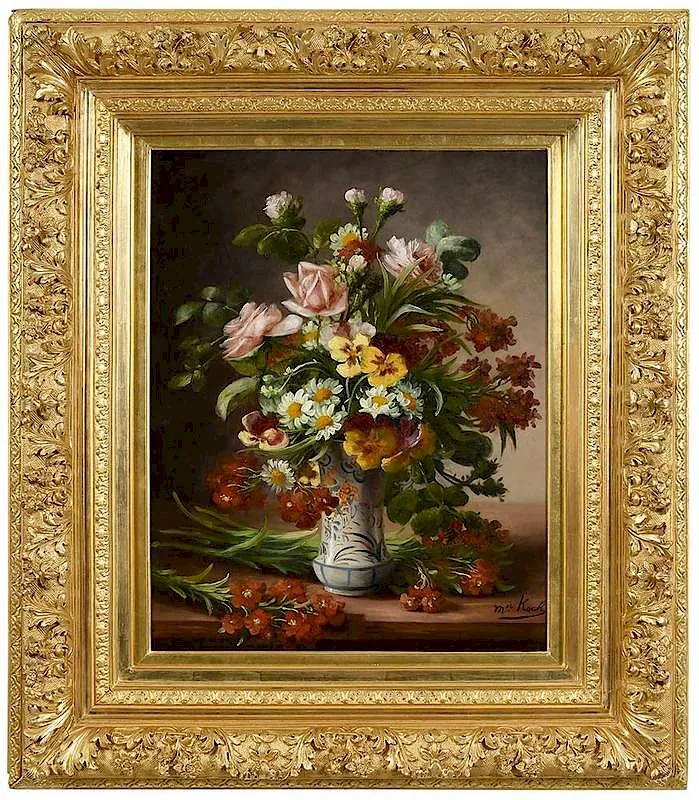 Michel Koch, Still Life with Summer Flowers in a Delft Vase, oil on canvas