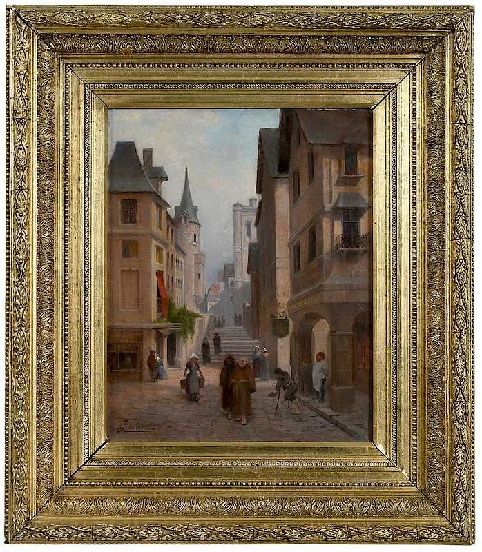 J. Chevalon, Town Street, oil on canvas