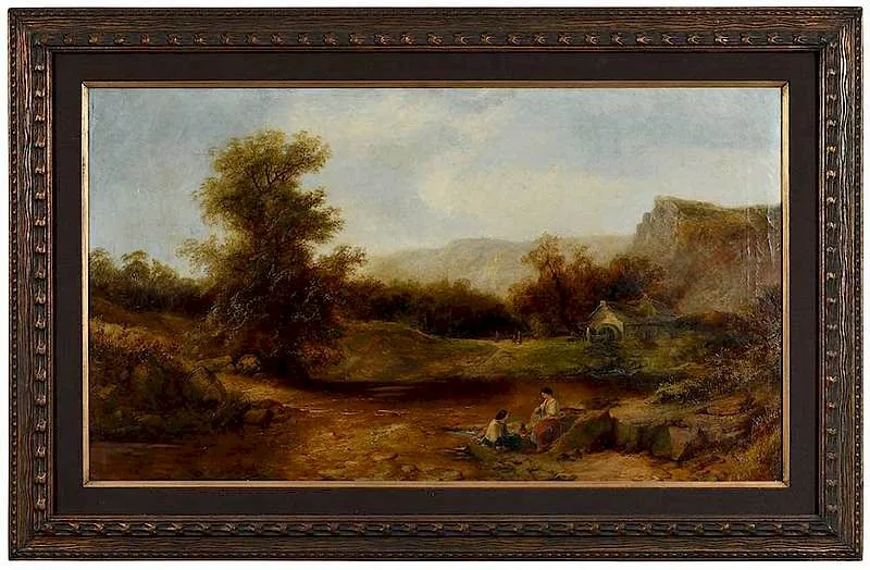 James Burrell, Two Women Resting By a Mill, oil on canvas
