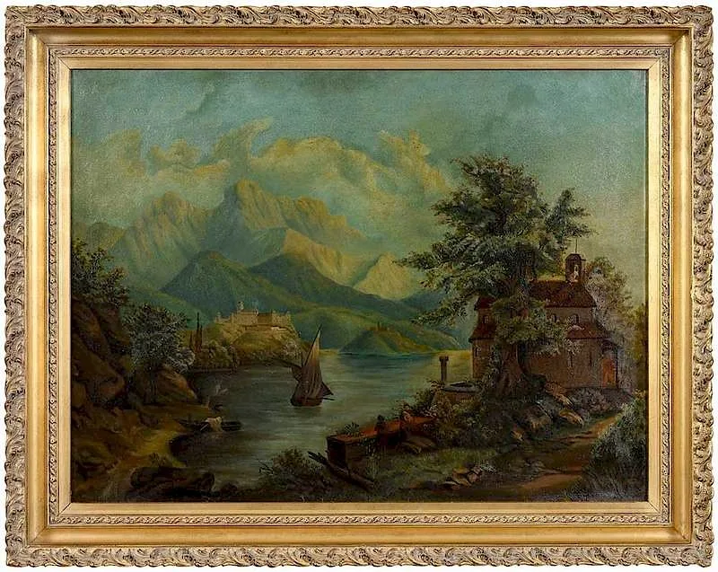 Alpine Landscape by Edith Holden, oil on canvas, sold Mar 2019