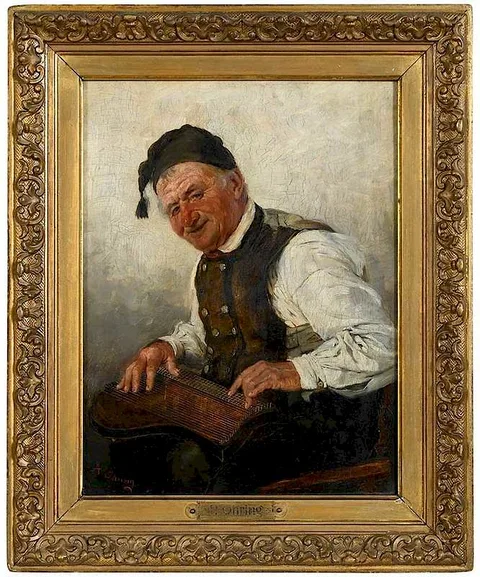 Hedwig Öhring, Older Man Plying a Zither, oil on panel