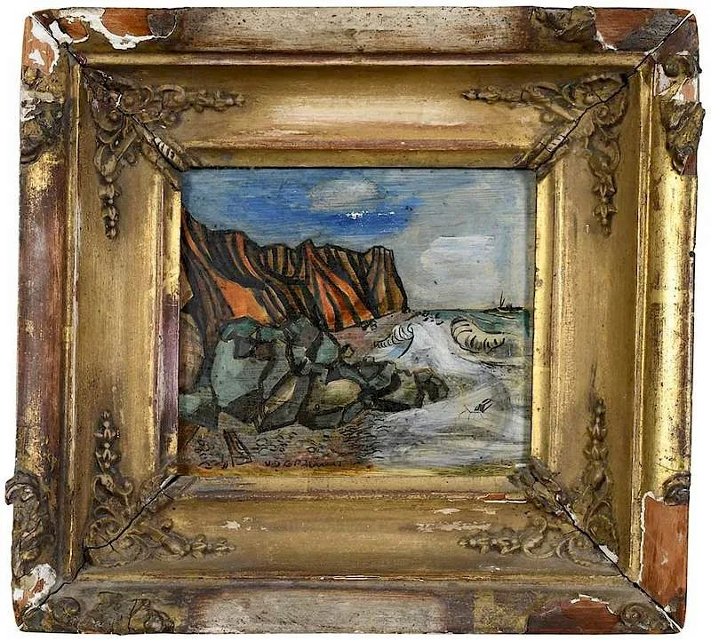 Victor De Pauw, Cliffs and Surf, 1958, oil on tin