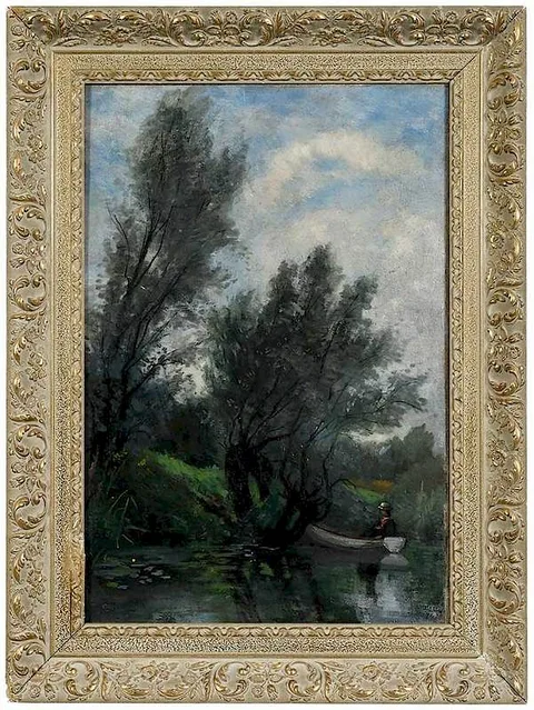 Louis Jourdan, Barbizon Riverscape, oil on canvas