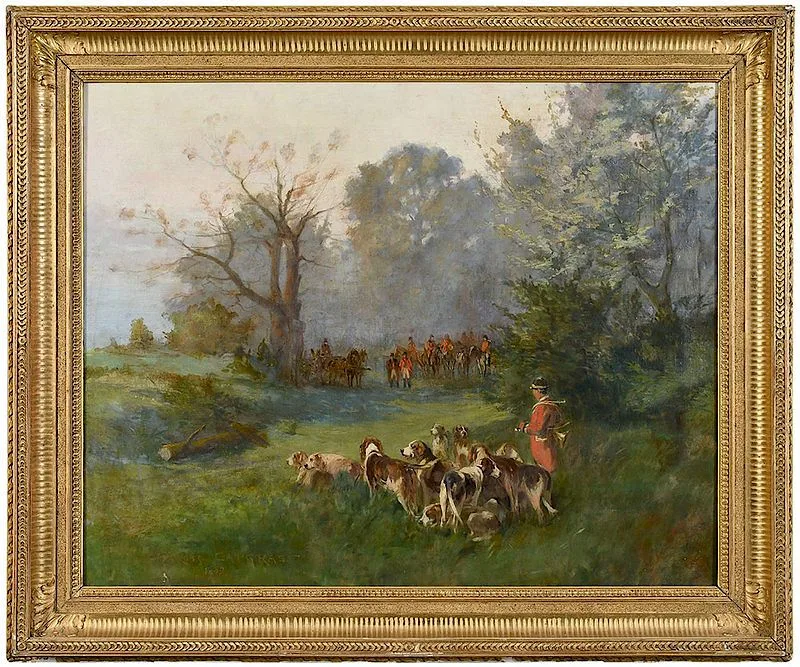 Georges Capgras, Master of the Hounds, Gathering for the Hunt, oil on canvas