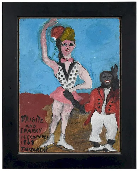 Justin McCarthy, Brigite and Spanky Ice Capades 1963, "signed J McCarthy, oil on board