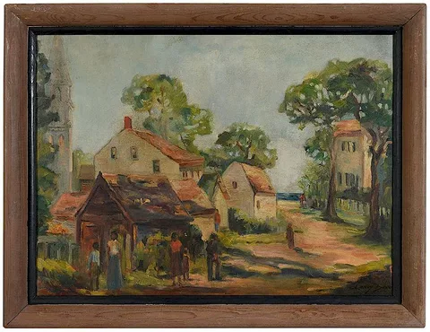 C. Curry Bohm, Village Scene, oil on canvas